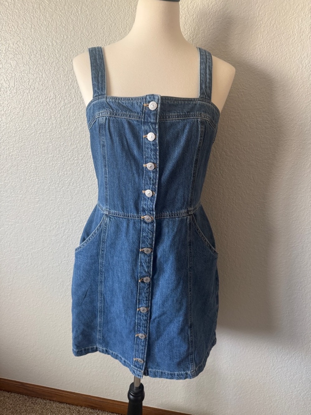 Levi's Blue Denim Button-Front Mini Dress with Pockets